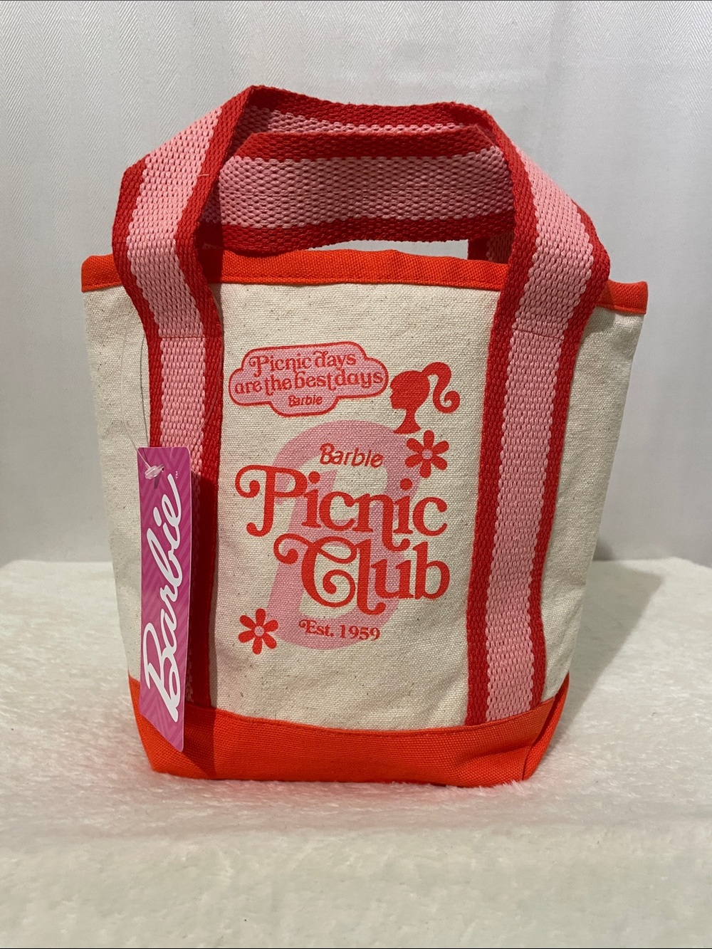Barbie Canvas Picnic Tote in Cream, Pink & Orange